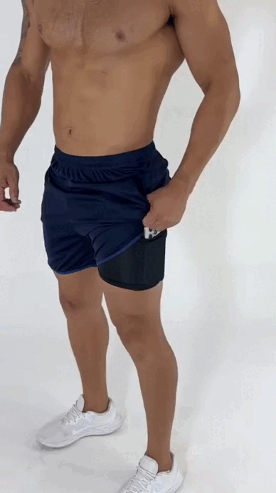 Shorts 2 em 1 Academia e Treino Sport Fit Dry Fit com Elastano e Proteção UV