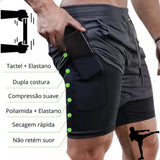 Shorts 2 em 1 Academia e Treino Sport Fit Dry Fit com Elastano e Proteção UV