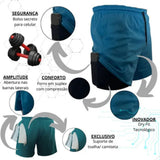 Shorts 2 em 1 Academia e Treino Sport Fit Dry Fit com Elastano e Proteção UV