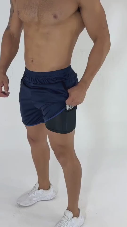 Shorts 2 em 1 Academia e Treino Sport Fit Dry Fit com Elastano e Proteção UV