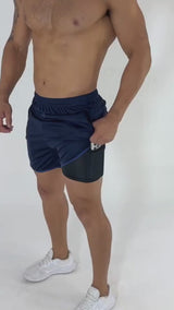 Shorts 2 em 1 Academia e Treino Sport Fit Dry Fit com Elastano e Proteção UV